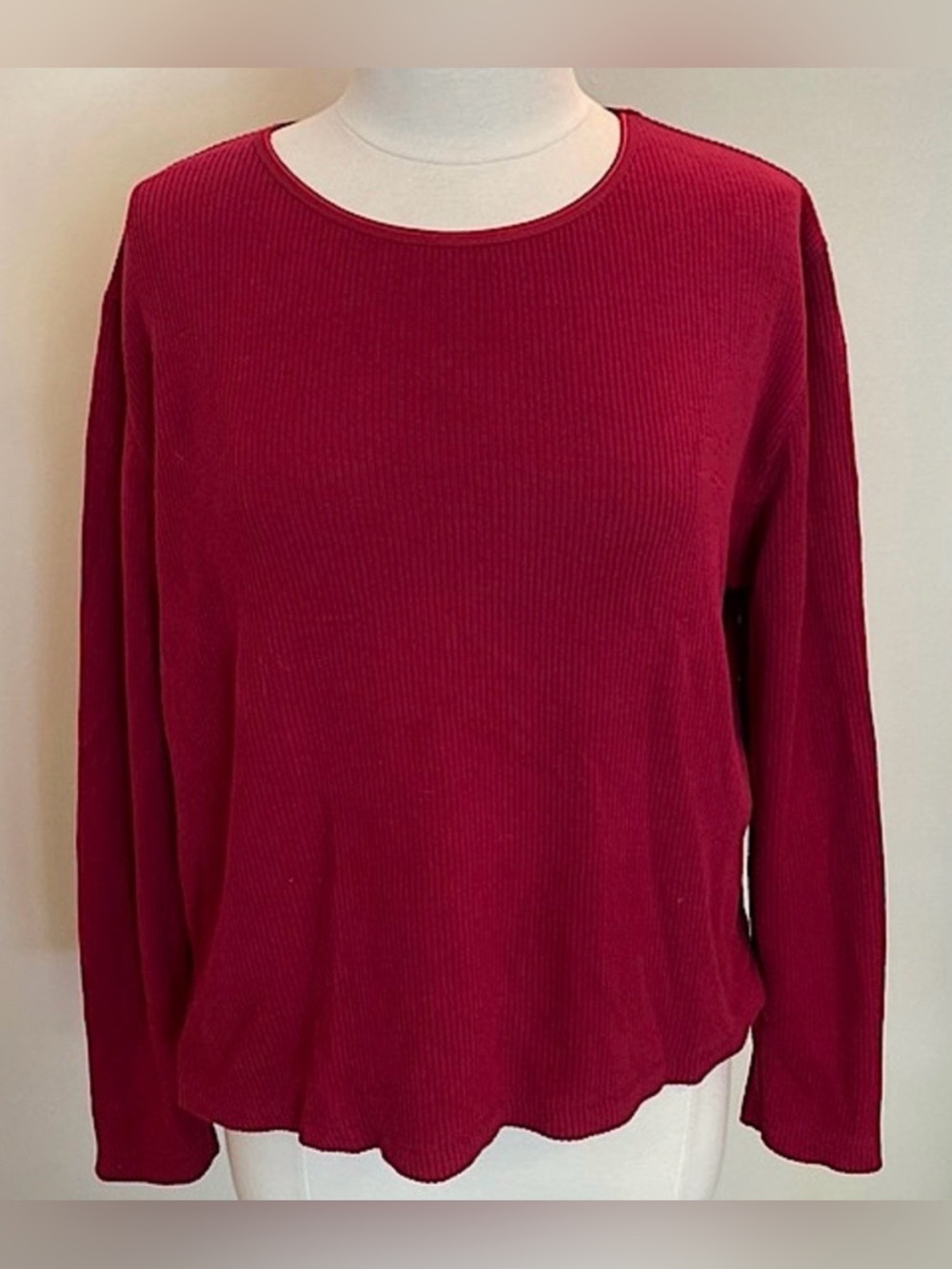 Jason Maxwell Burgundy Red SZ L Minimalist Clean Girl Everyday Chic Ribbed Top